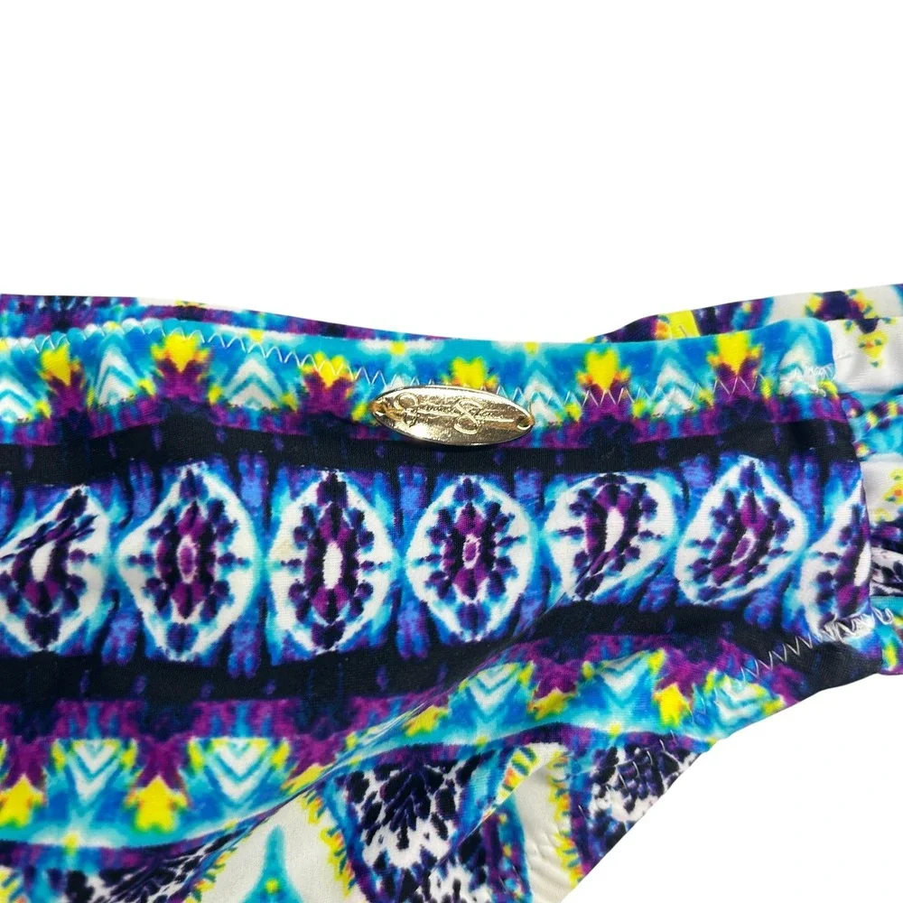 Jessica Simpson Tankini Swimsuit Set L Blue Tribal‎ Print Bandeau Boho Resort